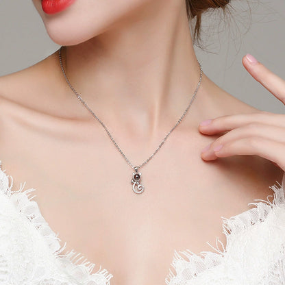 S925 Silver Cat Projection Necklace - 100 Languages "I Love You" Cartoon Pendant