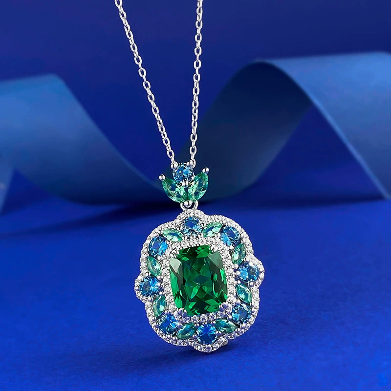 Ricady Jewel S925 Silver Necklace - 9x11mm Simulated Green Tourmaline, Secret Garden
