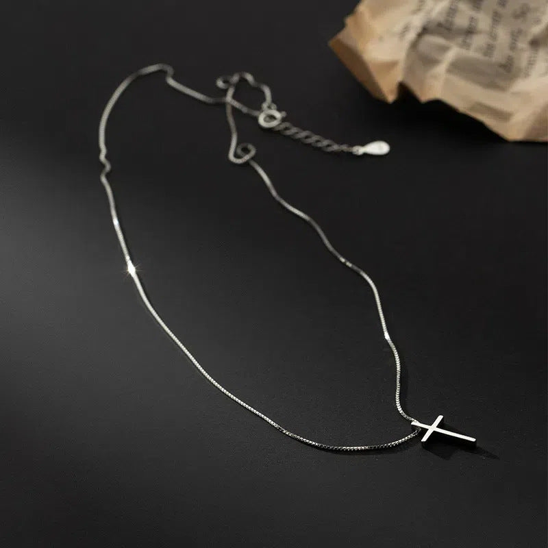 S925 Silver Plated 14K Gold Cross Pendant Necklace - Minimalist Dainty Box Chain for Men & Women