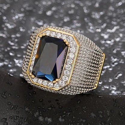 Ricady Jewel Hip Hop Square Zircon Ring - Men’s Luxury Sapphire Style