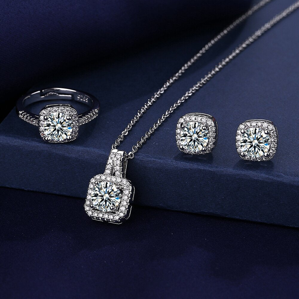 Women's 1ct Moissanite Set: Ring, Necklace, Earrings & Bracelet
