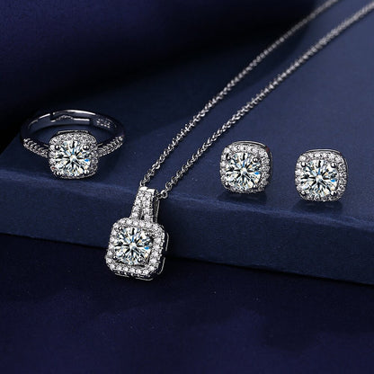Women's 1ct Moissanite Set: Ring, Necklace, Earrings & Bracelet