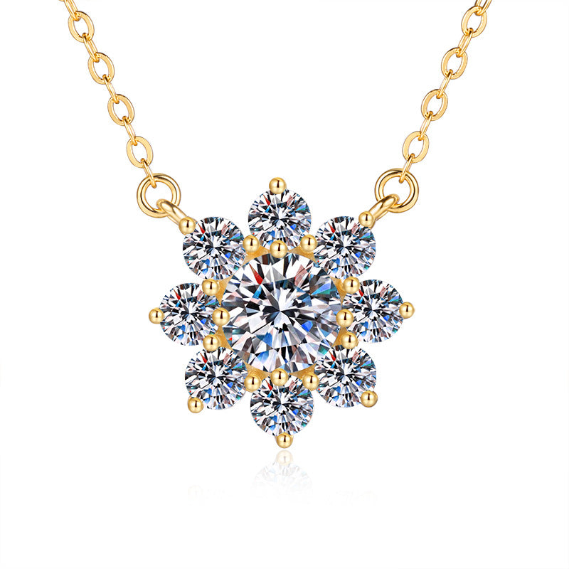S925 Silver Sunflower Pendant Necklace - 18K Plated Clavicle Chain with Moissanite, Luxury Fashion Jewelry