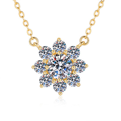S925 Silver Sunflower Pendant Necklace - 18K Plated Clavicle Chain with Moissanite, Luxury Fashion Jewelry