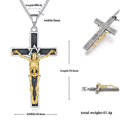 Hip Hop Skull Cross Pendant Necklace in Titanium Steel - Long Chain