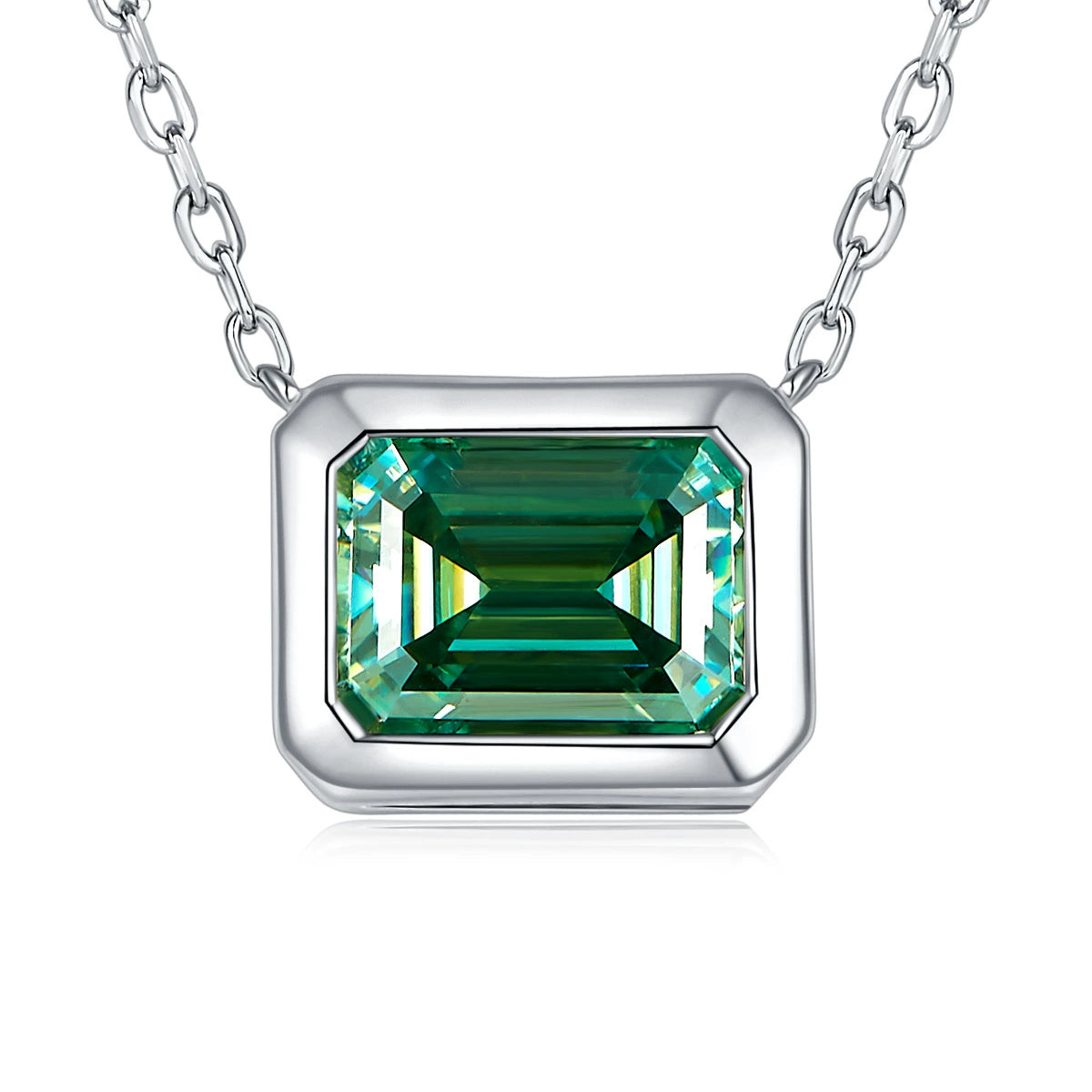 Ricady Jewel 6×8mm Emerald-Cut Blue-Green Moissanite Pendant - S925 Silver 18K Gold-Plated Choker