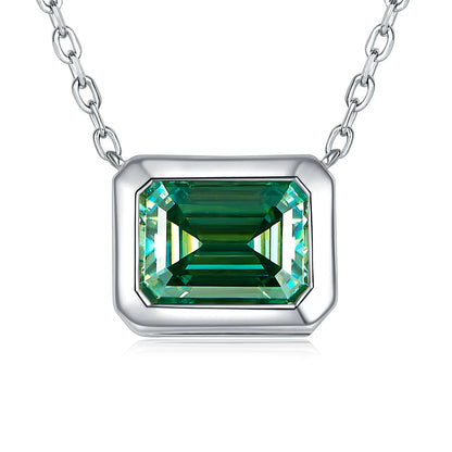 Ricady Jewel 6×8mm Emerald-Cut Blue-Green Moissanite Pendant - S925 Silver 18K Gold-Plated Choker