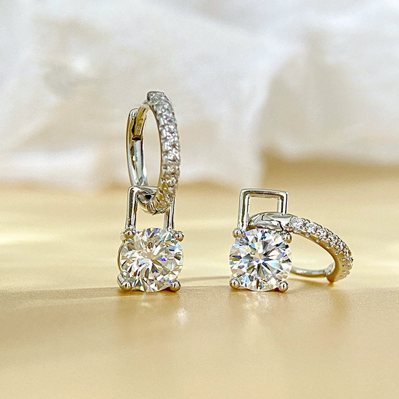 S925 Sterling Silver Earrings 2-Way Wear Moissanite Studs & Four-Claw Hoops