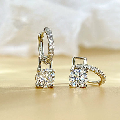 S925 Sterling Silver Earrings 2-Way Wear Moissanite Studs & Four-Claw Hoops