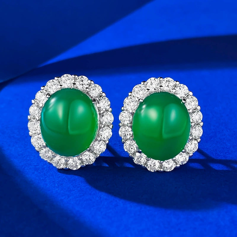 925 Silver Chrysoprase Studs 10*12mm | Ricady Jewel, Luxury Inlay, Classic Style