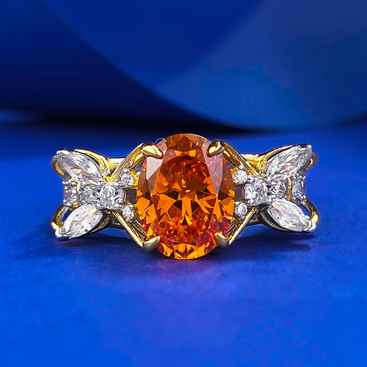 925 Silver Gold-Plated 7*9mm Sunset Orange Oval Ring - Fashion Style