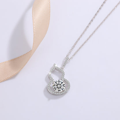 S925 Silver Gourd Pendant Necklace - Dainty Moissanite for Women