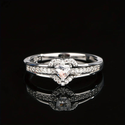 Mother-Daughter Layered Heart Micro-Pavé Zircon Ring