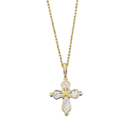Optimized Title: S925 Silver Iris Cross Necklace | Adjustable Pull Bead