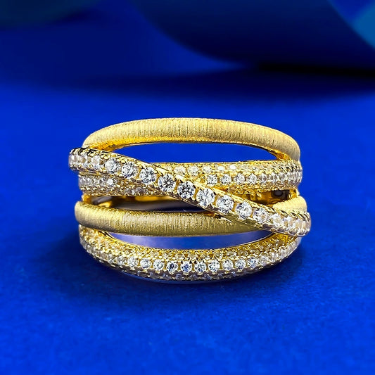 S925 Silver Gold-Plated Ring | Italian Brushed Cross Full Diamond Old Money Style