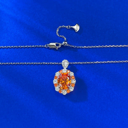 S925 Silver Fanta Orange Bubble Oval Pendant Necklace, European & American INS Style