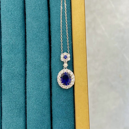S925 Sterling Silver Classic Diana-Style Sapphire Necklace for Women - Elegant Versatile Gemstone Pendant
