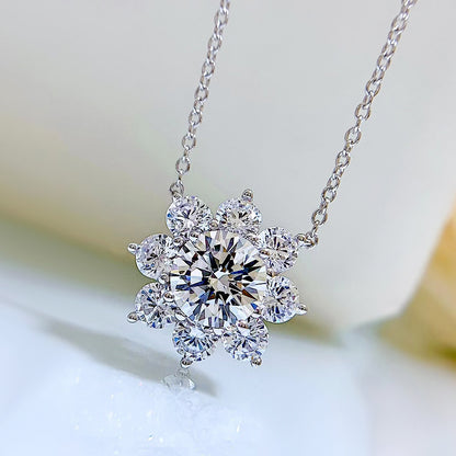 Ricady Jewel S925 Sterling Silver Sunflower Necklace - Sparkling High Carbon Diamond, 40+3cm