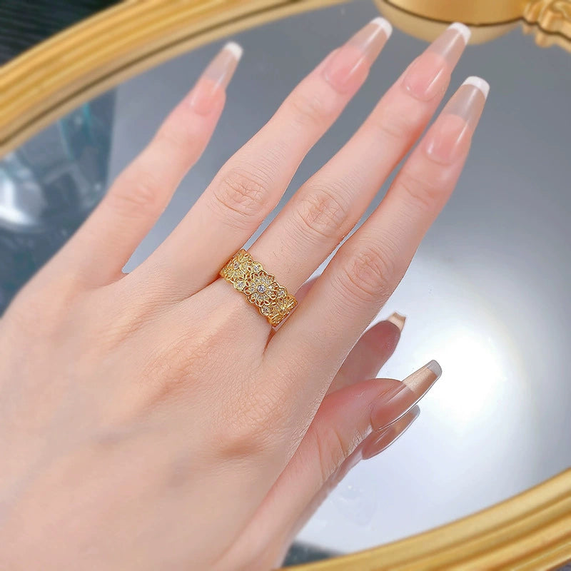 Luxury 925 Sterling Silver Retro Hollow Ring for Women