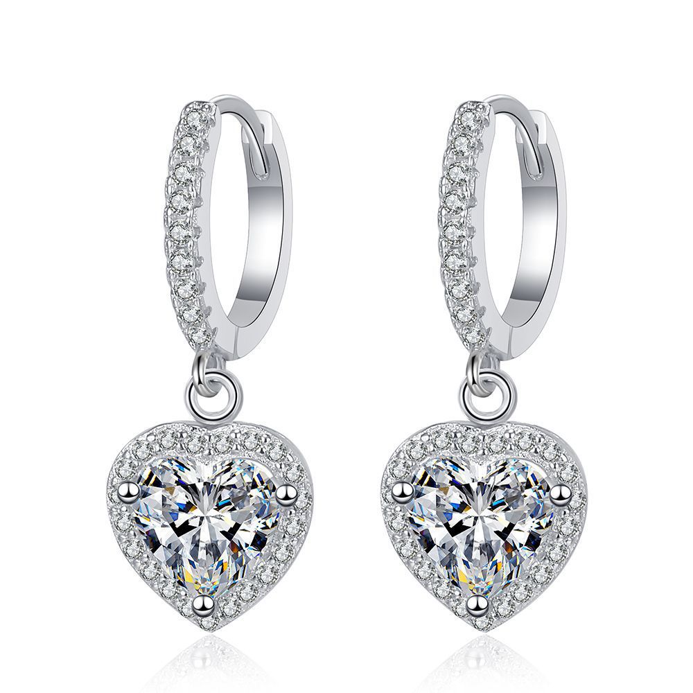S925 Sterling Silver Heart Earrings with Moissanite - Fashion Minimalist Luxury Studs