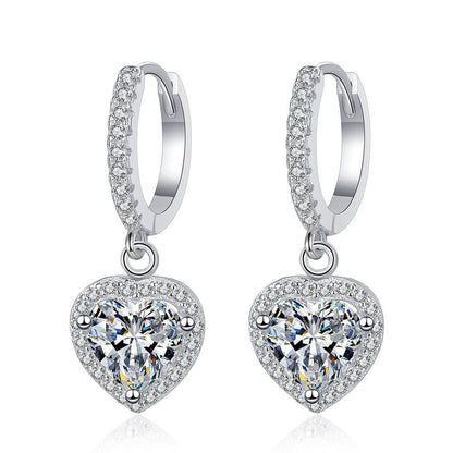 S925 Sterling Silver Heart Earrings with Moissanite - Fashion Minimalist Luxury Studs