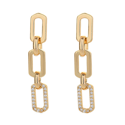 French Geometric Tassel Micro-Inlaid Zircon Drop Earrings - Minimalist Fashion for Women