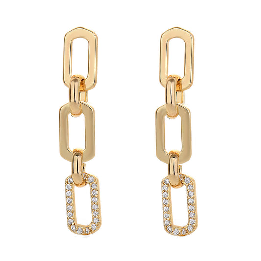 French Geometric Tassel Micro-Inlaid Zircon Drop Earrings - Minimalist Fashion for Women