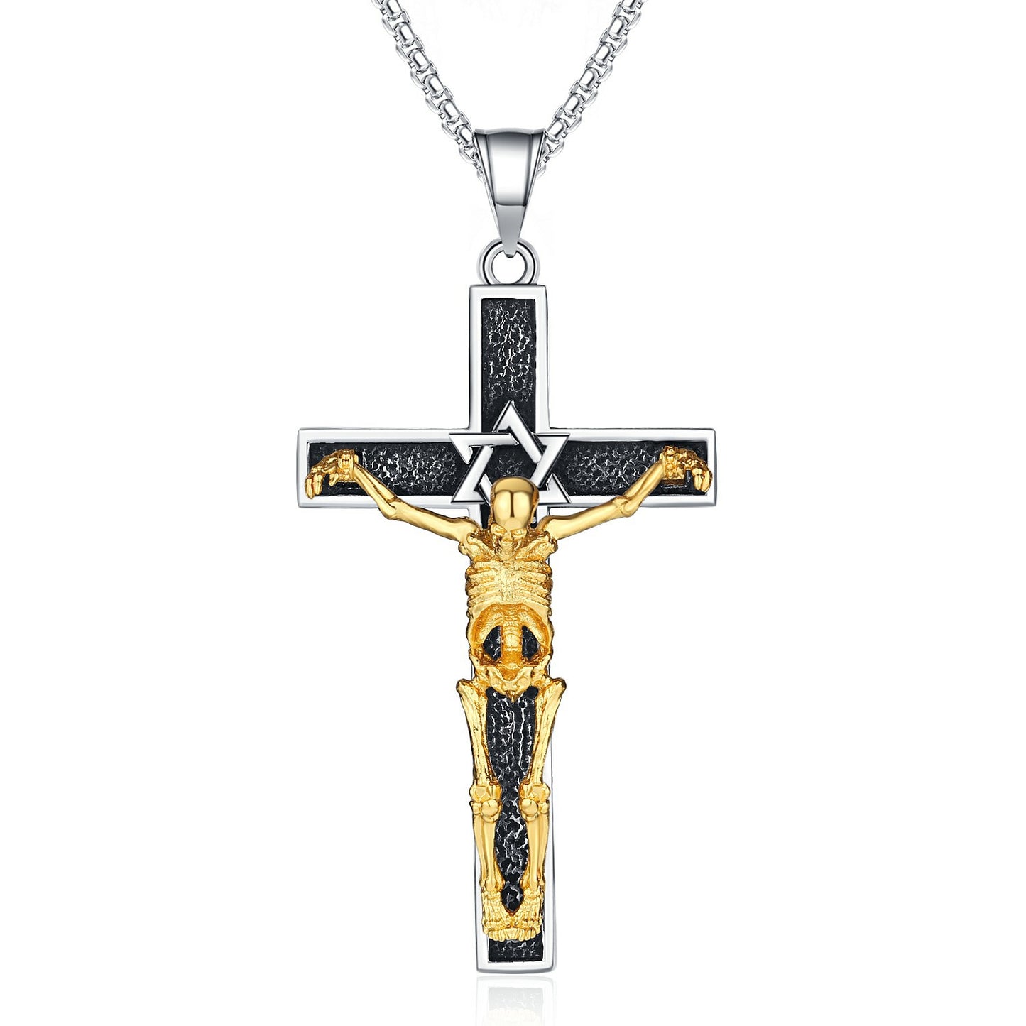 Hip Hop Skull Cross Pendant Necklace in Titanium Steel - Long Chain