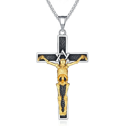 Hip Hop Skull Cross Pendant Necklace in Titanium Steel - Long Chain