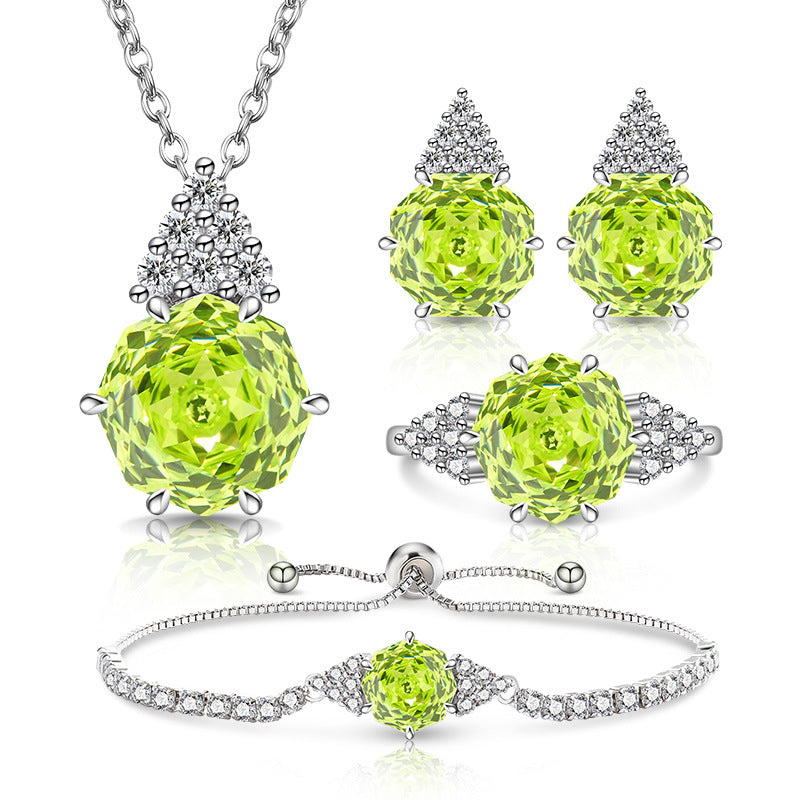 Rose Cut Jewelry Set: Sparkling High Carbon Diamond Ring Earrings Necklace Pendant Bracelet