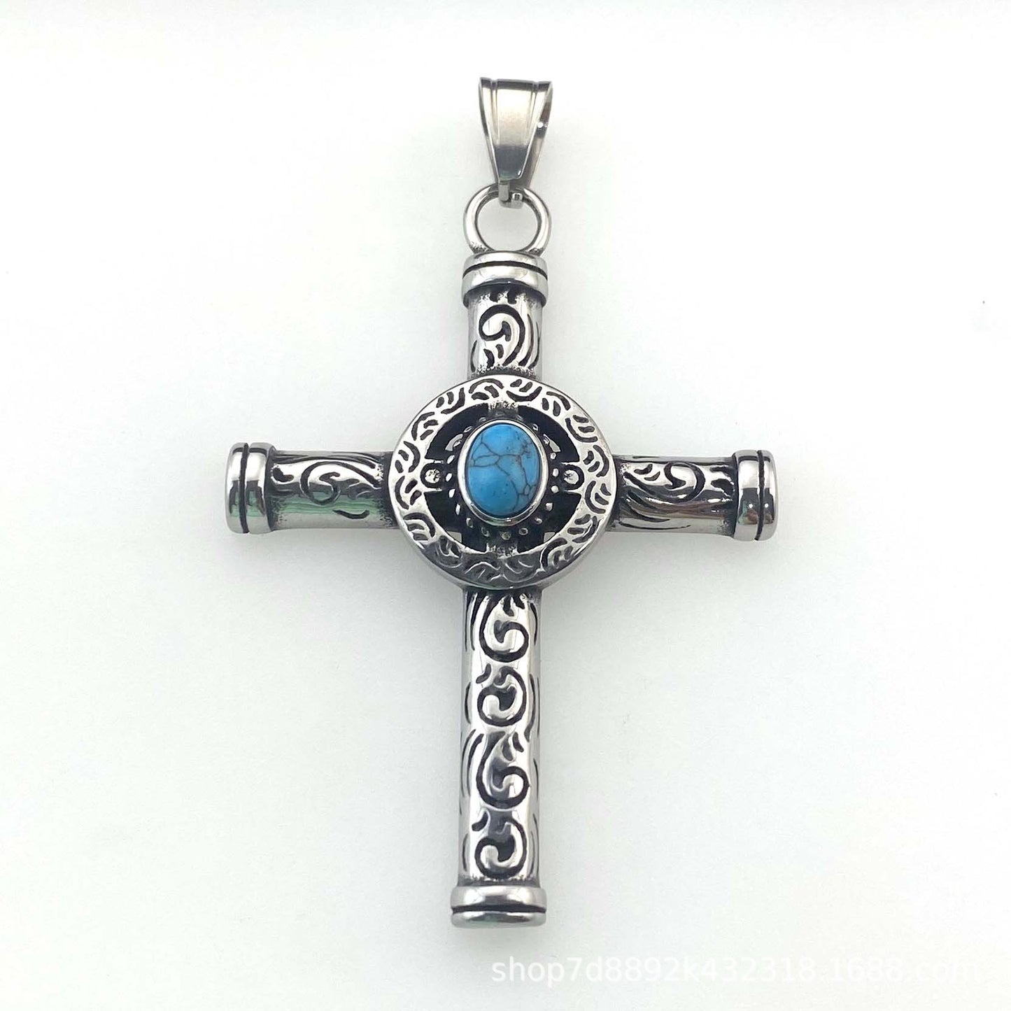 925 Sterling Silver Gemstone Cross Pendant Necklace - Streetwear Style