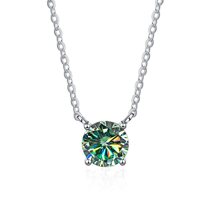 S925 Sterling Silver 1 Carat Moissanite Necklace - Women's Light Luxury 4-Claw PT950 Plated Collar Chain