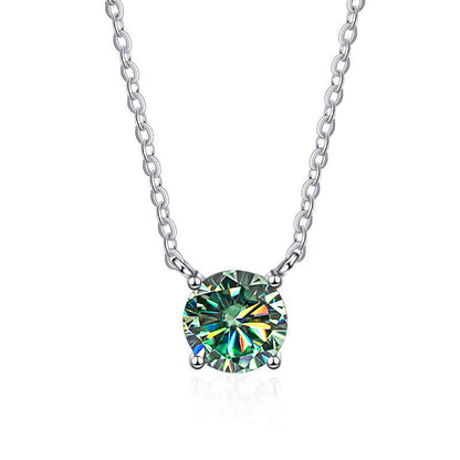 S925 Sterling Silver 1 Carat Moissanite Necklace - Women's Light Luxury 4-Claw PT950 Plated Collar Chain