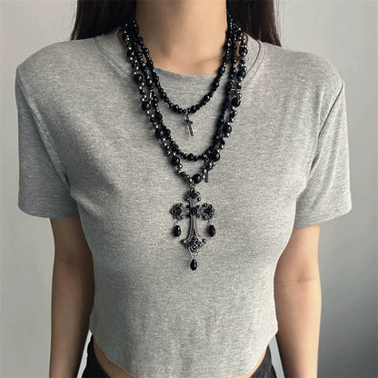 Multi-Layered Cross Pendant Necklace - Sweet & Cool Style