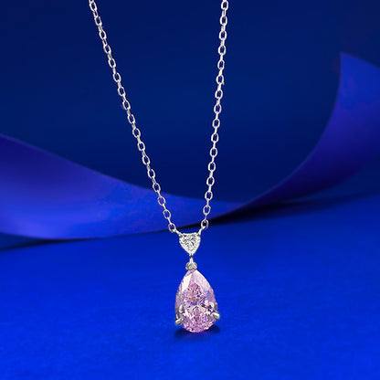 S925 Silver Pink Diamond Pear-Shaped Heart Necklace | Elegant Minimalist
