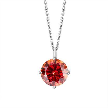 S925 Sterling Silver Classic Four-Prong Moissanite Necklace - Trendy Dainty Collarbone Pendant