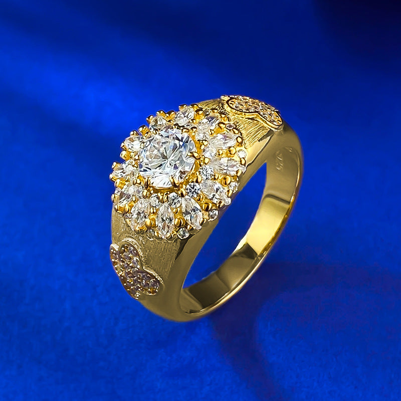 S925 Silver Gold-Plated Ring | Italian Craft Brushed Finish Sparkle