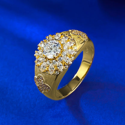 S925 Silver Gold-Plated Ring | Italian Craft Brushed Finish Sparkle