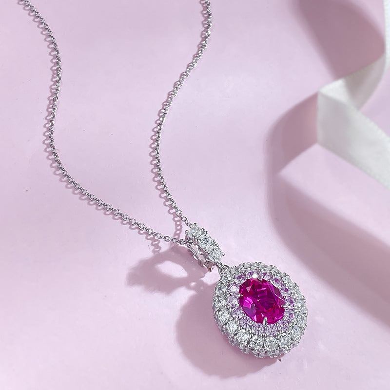 Valentine's Rhodolite Rose Pendant 8x10mm Oval