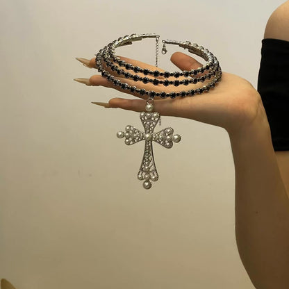 Layered Cross Choker Necklace - Sweet & Cool Style