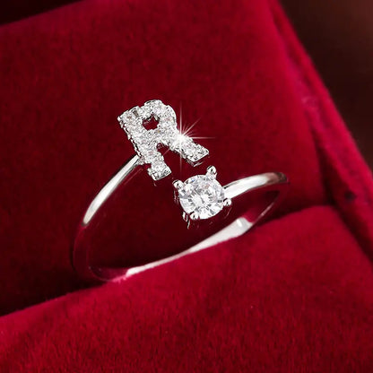 26 Letter Micro-Pave Zircon Ring for Women - 14K Gold Plated Copper Open Plain Band