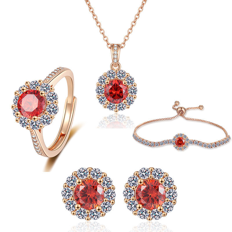 Sparkling Galaxy Champagne Gold 4-Piece Jewelry Set (Ring, Earrings, Necklace, Bracelet)