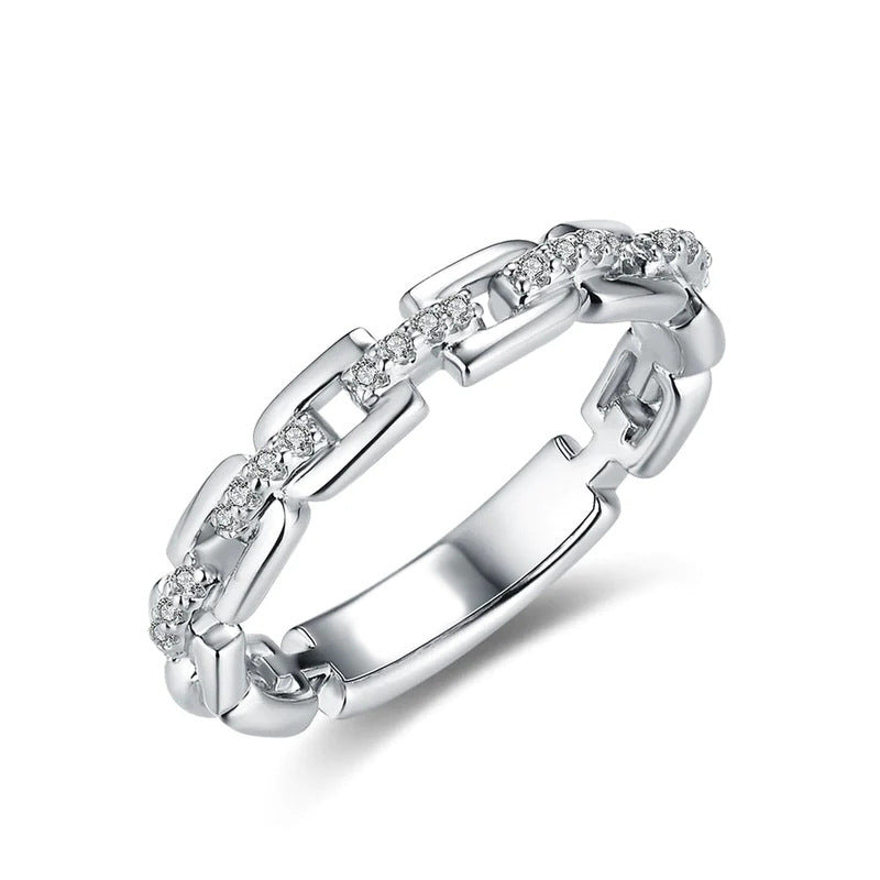 Optimized Title: Layered Link Ring for Women - Micro-Pavé Zircon Minimalist Daily Style