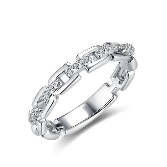 Optimized Title: Layered Link Ring for Women - Micro-Pavé Zircon Minimalist Daily Style