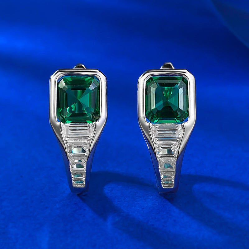 Optimized Title for European & American Markets: S925 Silver Asscher Cut 6x6mm Green Zircon & White Diamond Stud Earrings