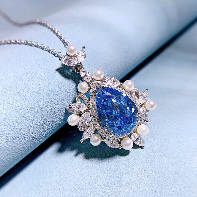 925 Sterling Silver Pear 11x15mm Aquamarine Pendant Necklace for Women - Versatile