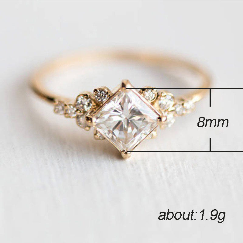 Gold Plated Square Cubic Zirconia Ring - Women's Engagement Gift