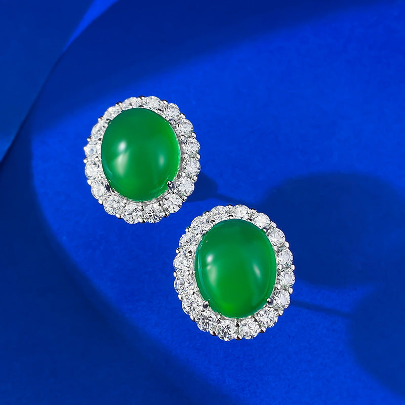 925 Silver Chrysoprase Studs 10*12mm | Ricady Jewel, Luxury Inlay, Classic Style