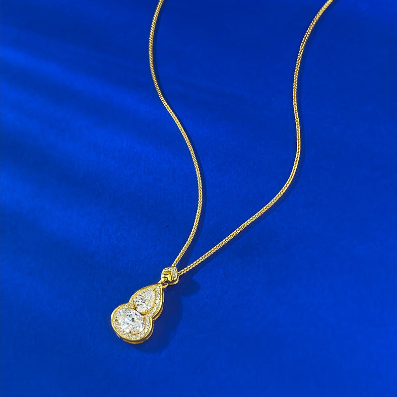 Ricady Jewel S925 Silver 1.5CT Egg-Shaped Diamond Gourd Necklace | 0.8CT Water Drop Inlay