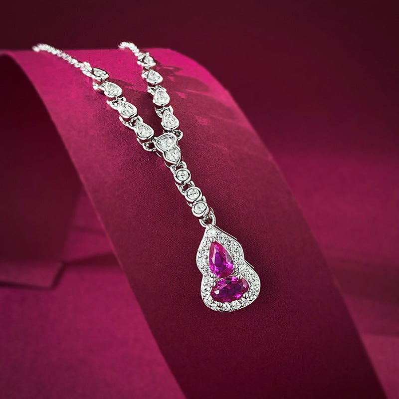 Ricady Jewel S925 Silver Gold-Plated Pink Corundum Gourd Necklace
